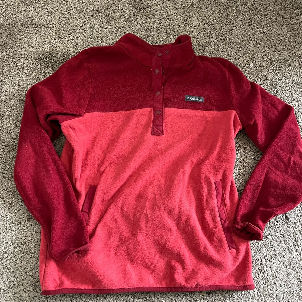 Columbia Women's Two-Tone Red 3 quarter snap fleece